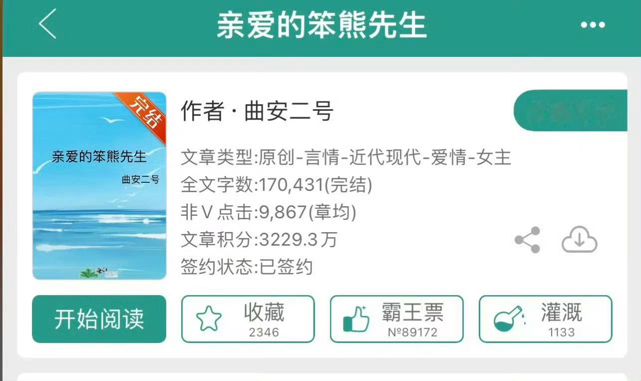 小说推荐：《亲爱的笨熊先生》 作者:曲安二号简评：长得兔子内心是熊的图书馆妹子v