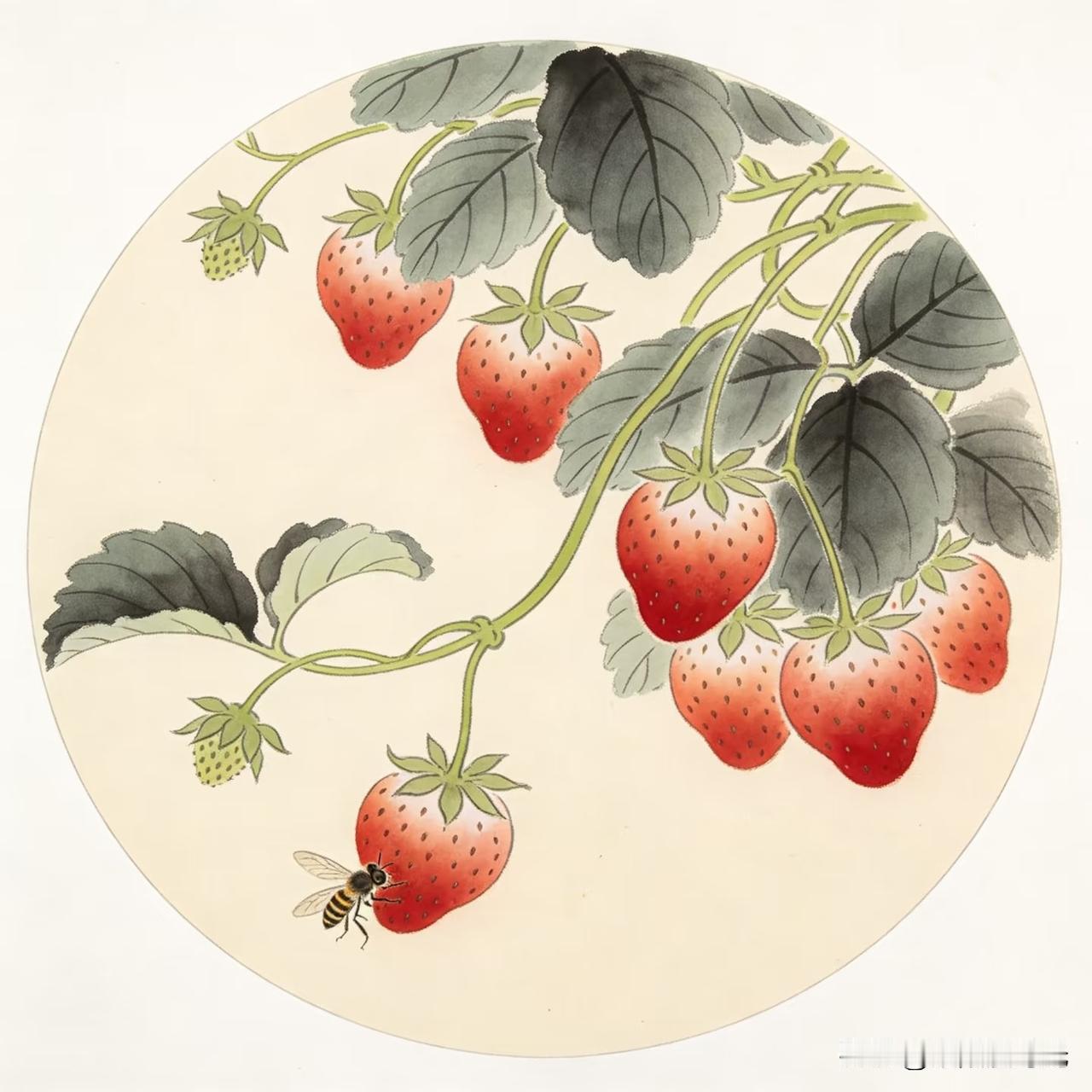 工笔绘草莓，蜜意满枝，偷得几分春日甜。
时来🍓草莓国画素材分享
国画素材 草莓