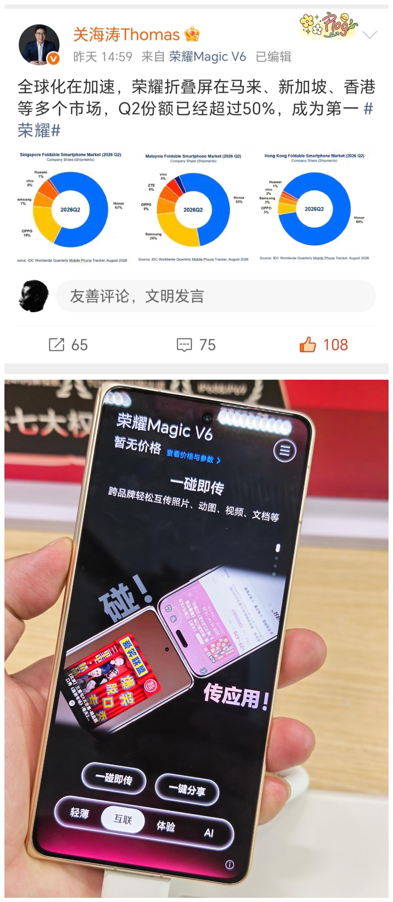 这次真是支棱起来了，荣耀Magic V6在海外市场销量节节攀升！
目前的折叠屏赛