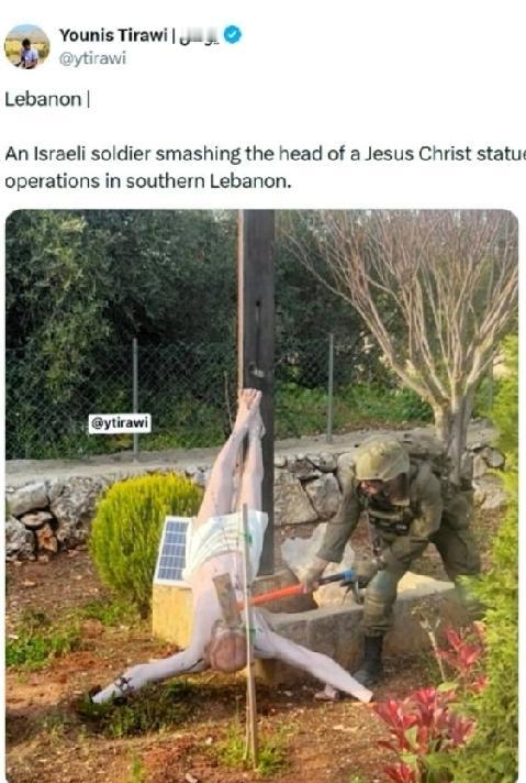 炸裂！以军士兵锤击耶稣雕像引众怒，这不是战争，是对信仰的践踏！
 
4月20日，