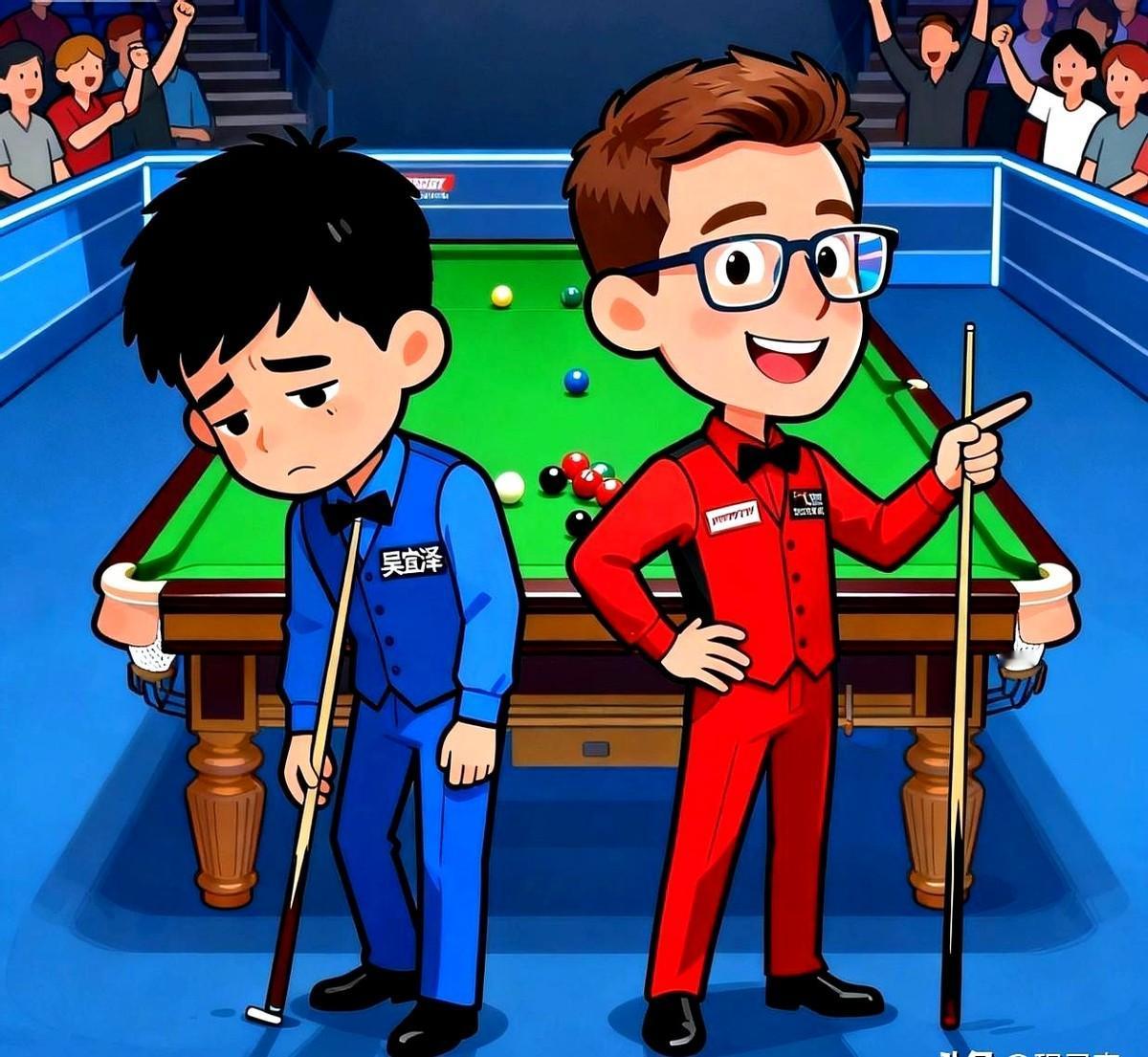 吴宜泽输了，输给了四大满贯得主罗伯逊，无缘斯诺克英锦赛八强！

这场比赛里吴宜泽