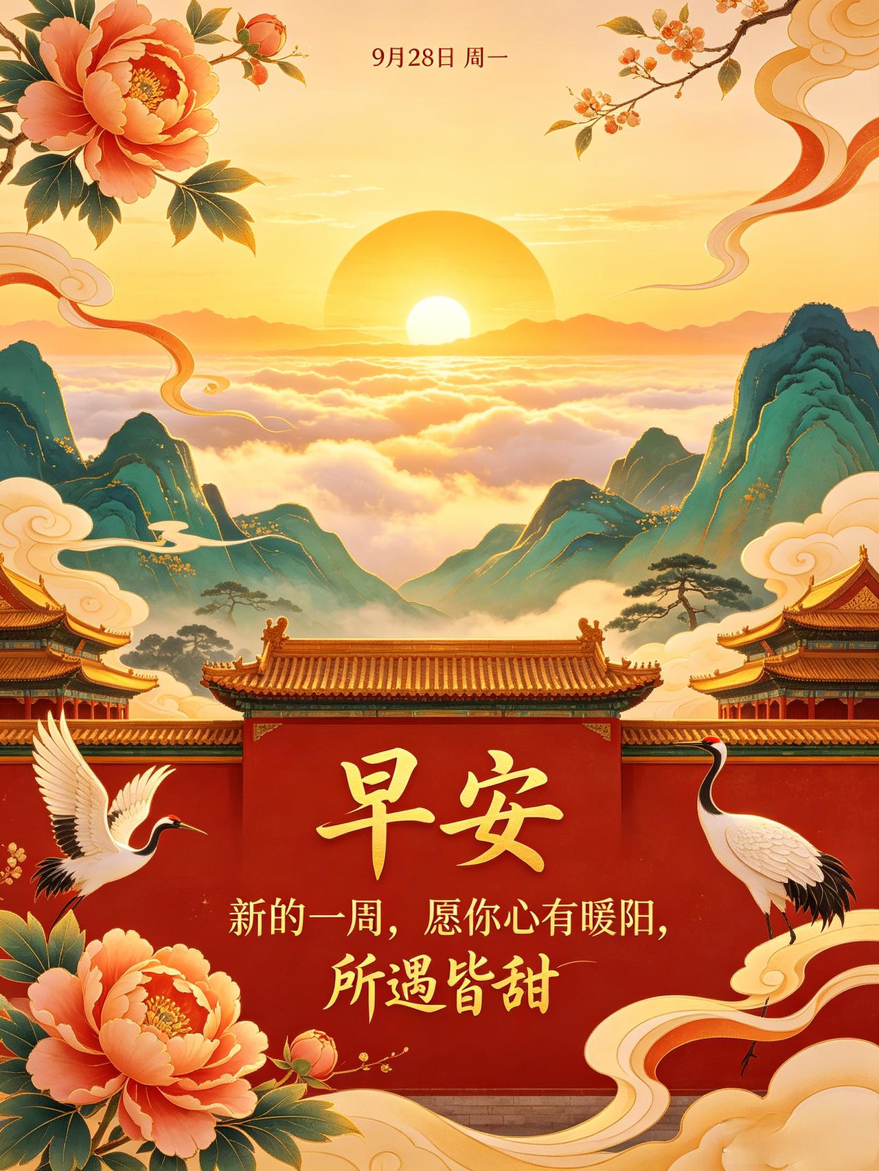 9月28日，周一早上好☀️
秋意渐浓，早晚温差大，出门记得添件衣裳，照顾好自己。