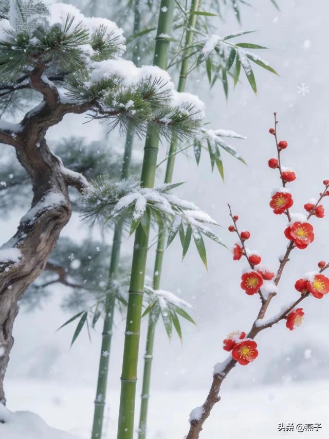 岁寒三友松梅竹，
品格高雅零寒霜。