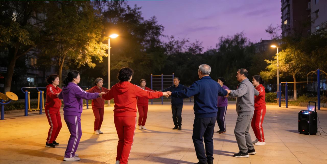 这哪是广场舞，分明是中老年版的《创造营》！音乐一响，动作齐刷刷亮出来，比上班打卡