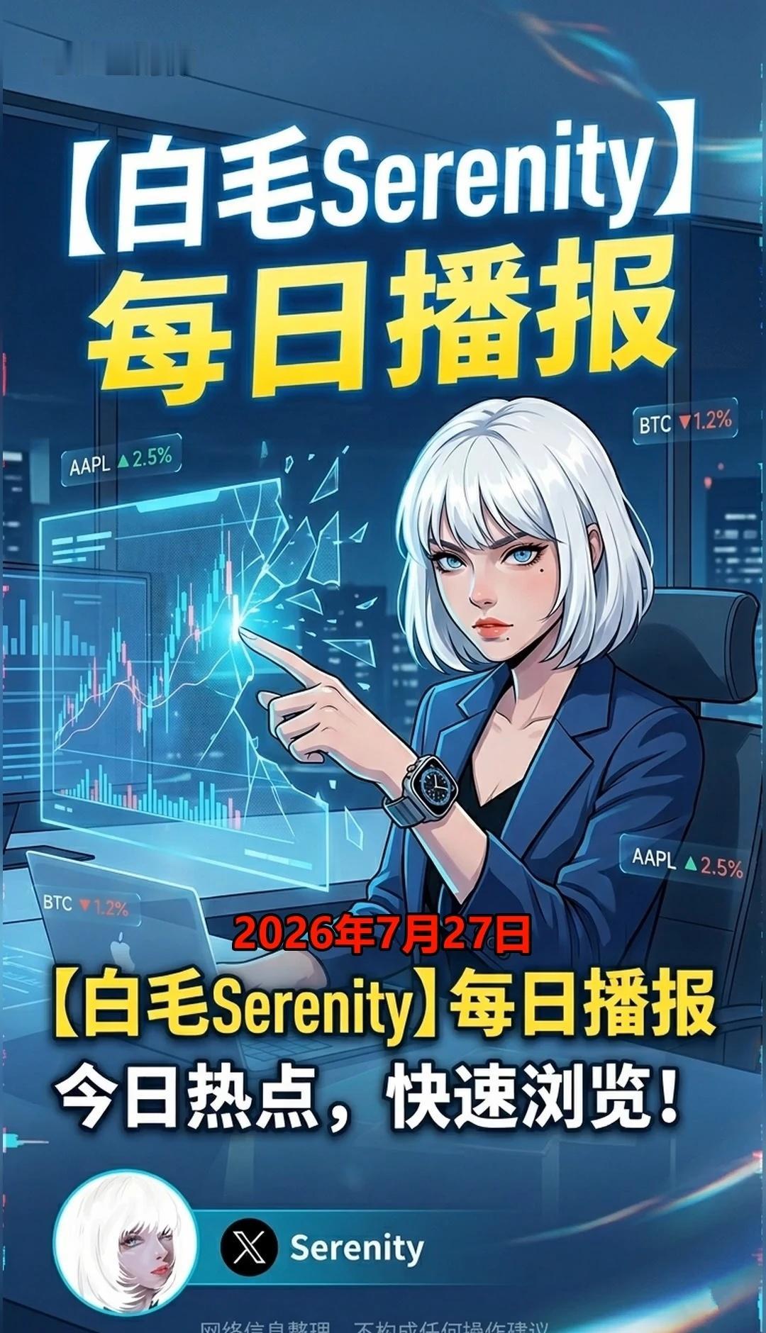 白毛Serenity，每日播报，2026.7.27
本视频是基于公开可溯源信息整