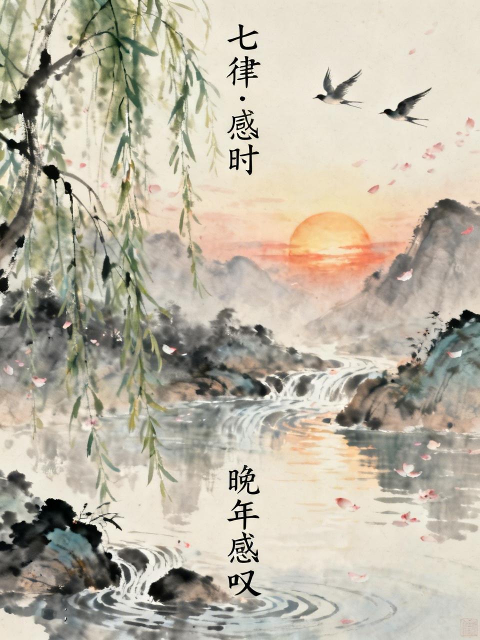 巜七律.感时》(晚年感叹)
 
日月如梭夏又回，
春风以过柳丝垂。
庭前花落随流