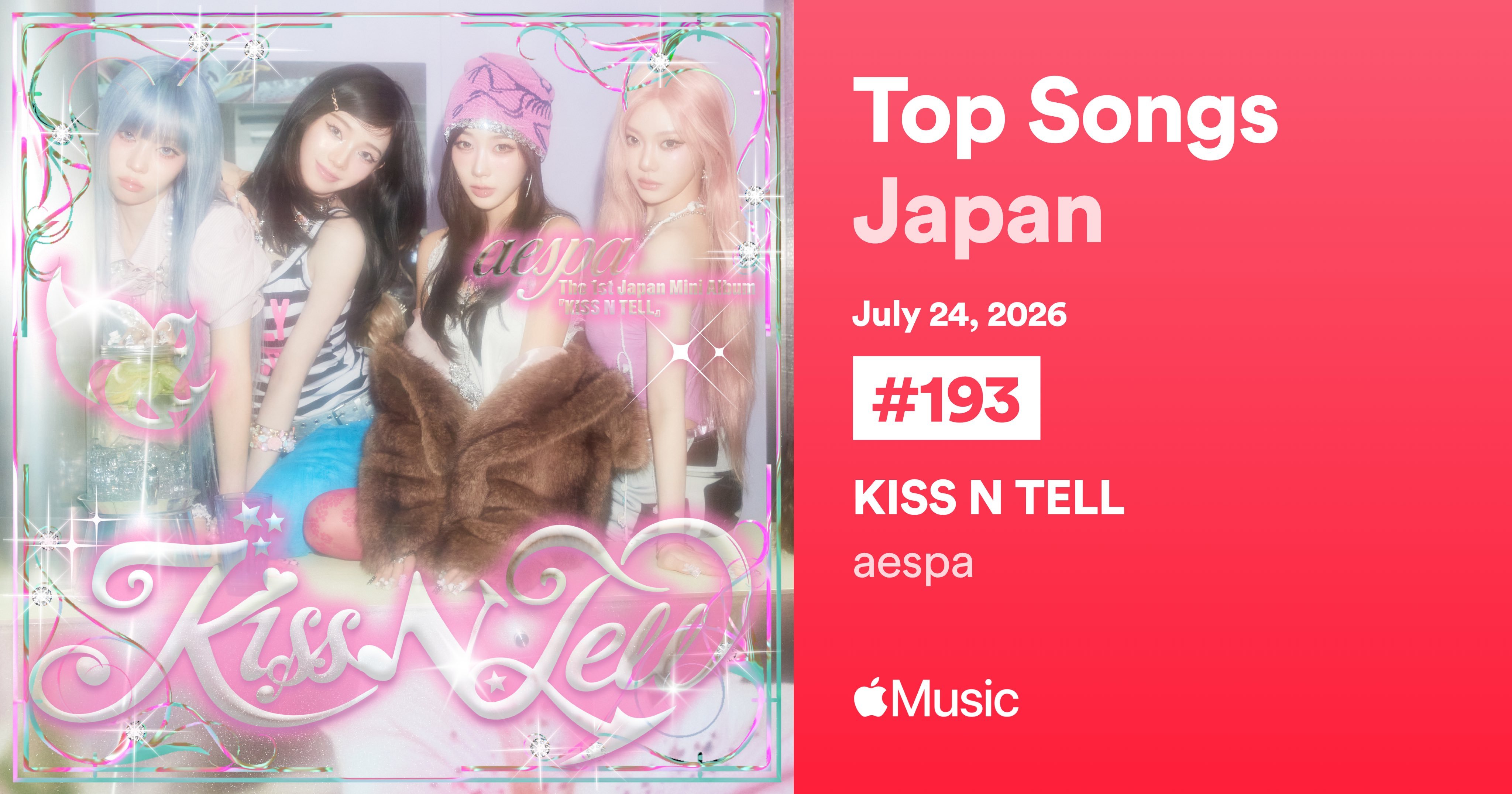 《KISS N TELL》在日本Apple Music单曲总榜空降第193位 a