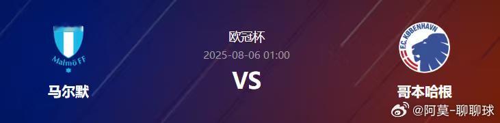 欧冠杯 01:00 马尔默 - 哥本哈根两队过去仅2次正式比赛交手（2019年欧