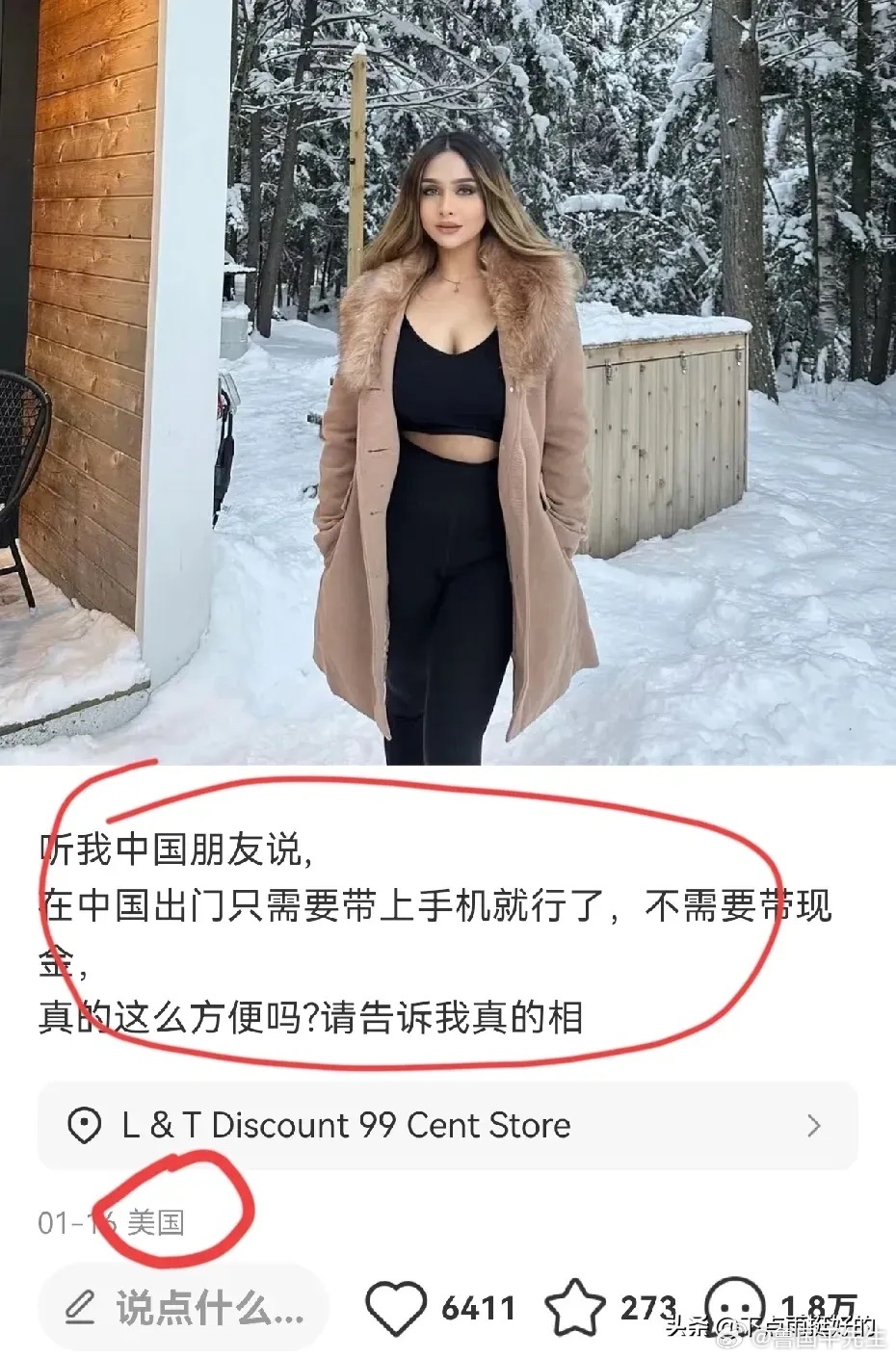 美国女网友josh在小红书发问：“听我中国朋友说，在中国出门只需带上手机就行了，