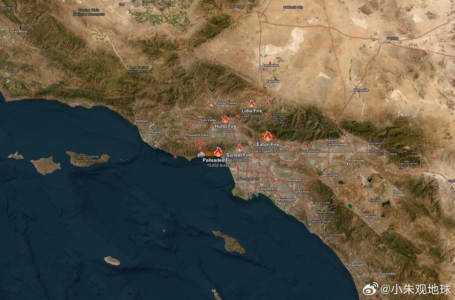 洛杉矶山火   希尔顿等名人豪宅已被烧成平地   火灾地图  美国洛杉矶山火完全