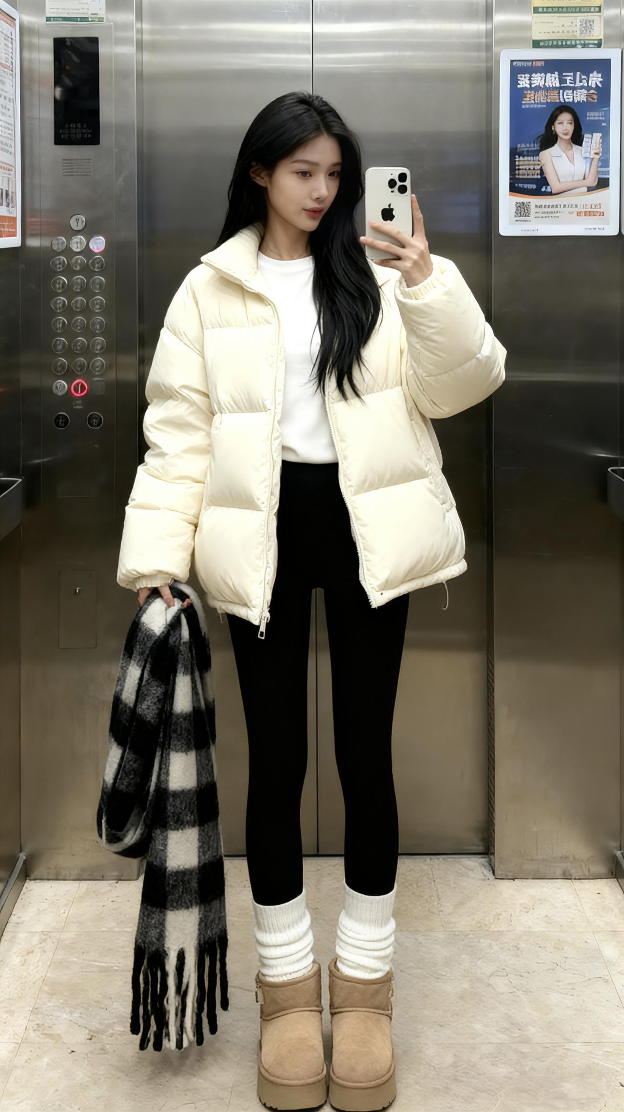电梯拍照 羽绒服穿搭 小个子穿搭 日常分享 ootd穿搭