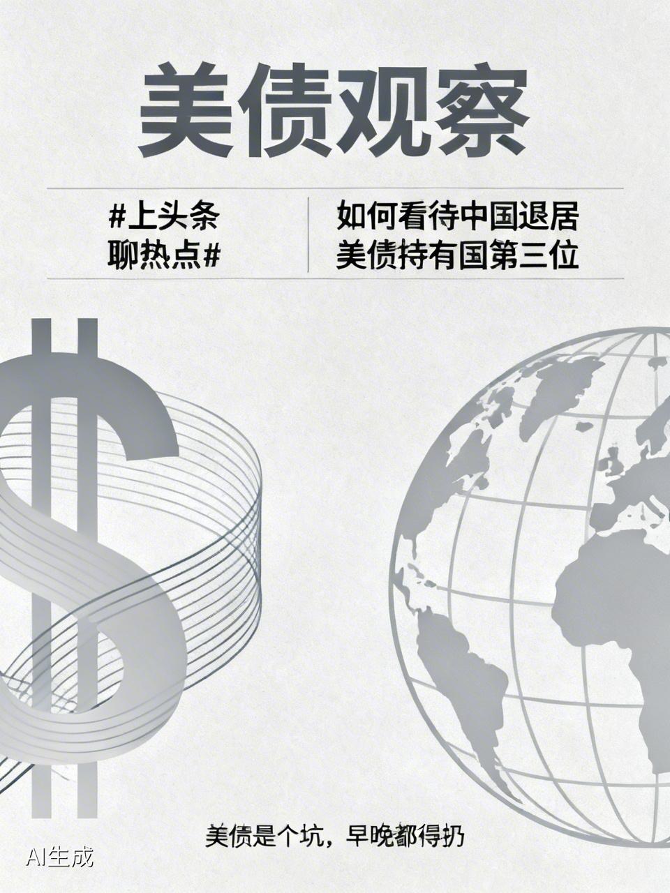 美债这玩意儿，真是越来越像个无底洞。中国退居美债持有国第三位，这操作太明智。20