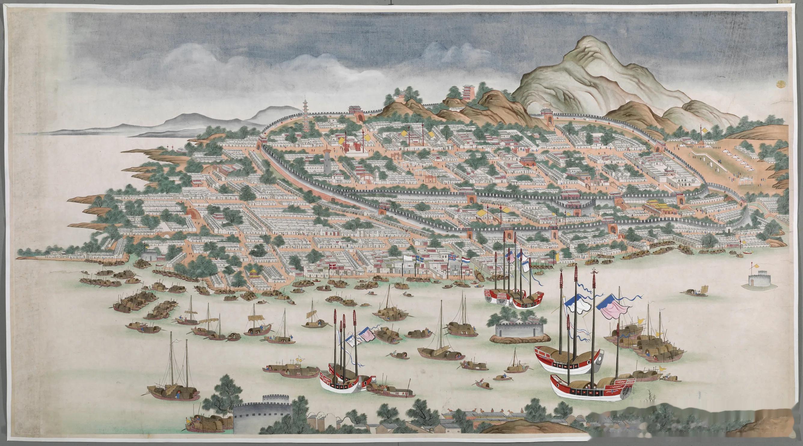 在公众号“访古游记”处看到一张广州府城乾隆时地图（十三行很明显了），图上广州各个