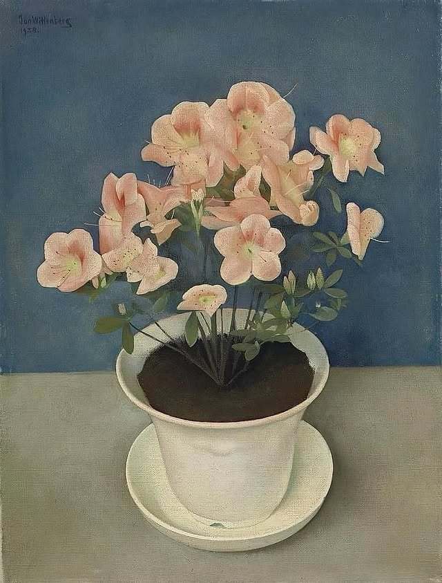 白色花盆里的杜鹃花，1938年，荷兰画家Jan Wittenberg