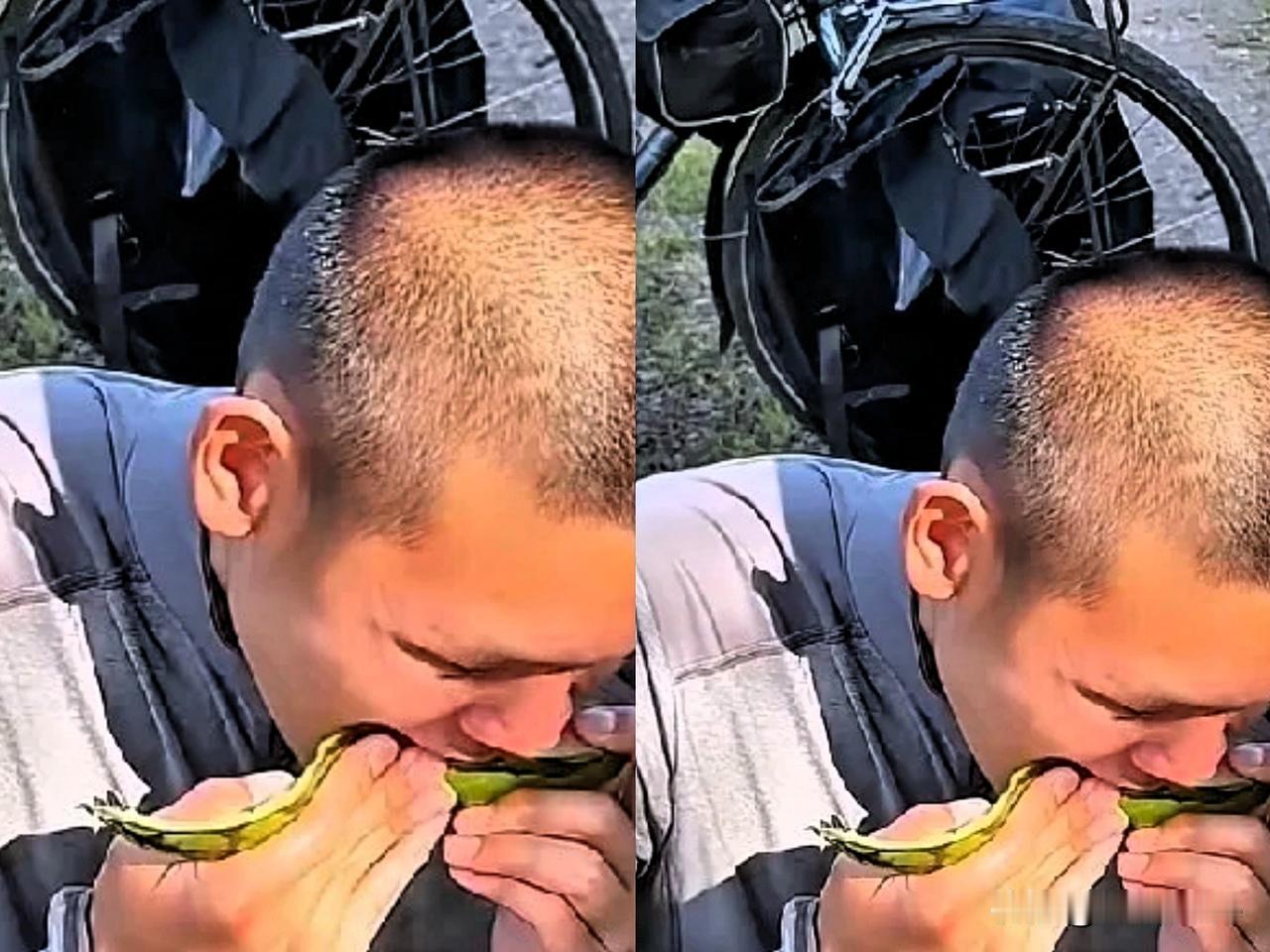 这张照片令人震撼！一位骑行青年生活极为节俭，连西瓜皮都舍不得扔，可面对广西洪灾，