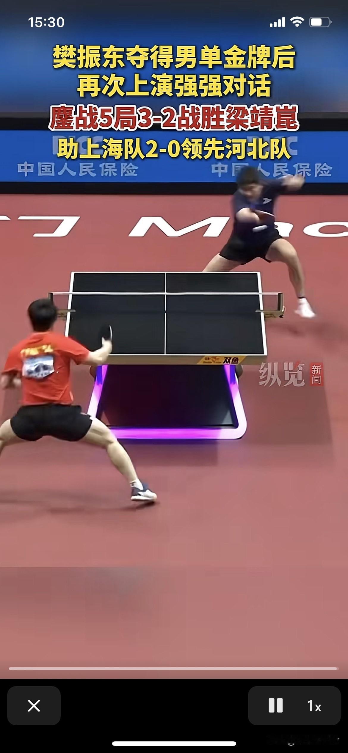 梁靖崑2:3樊振东，大胖打小胖
大胖今天发挥可以了，换个人顶不住的，今天的调动，
