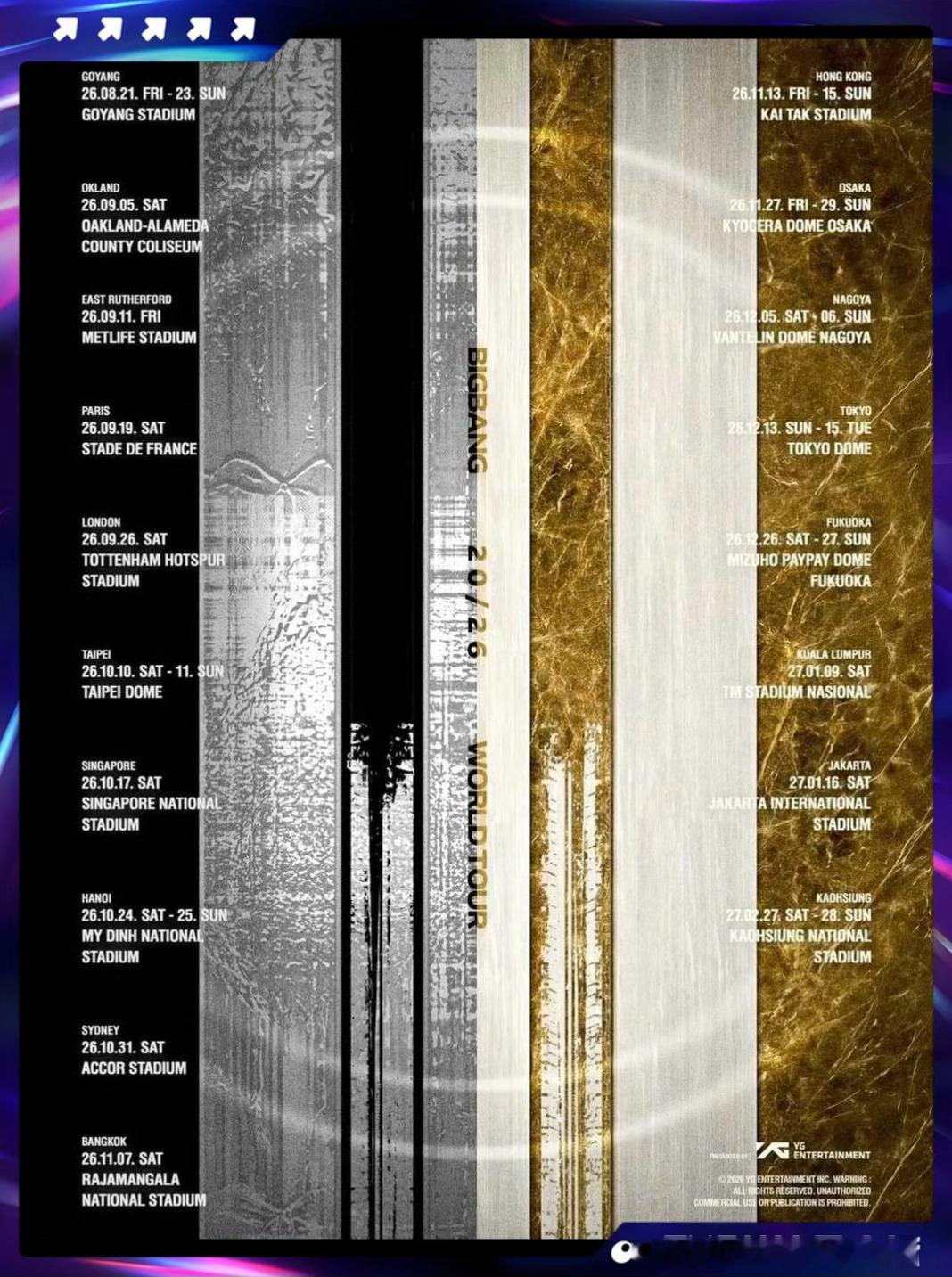 BIGBANG巡演预告 BIGBANG发布出道20周年世界巡回演唱会《BIGSH