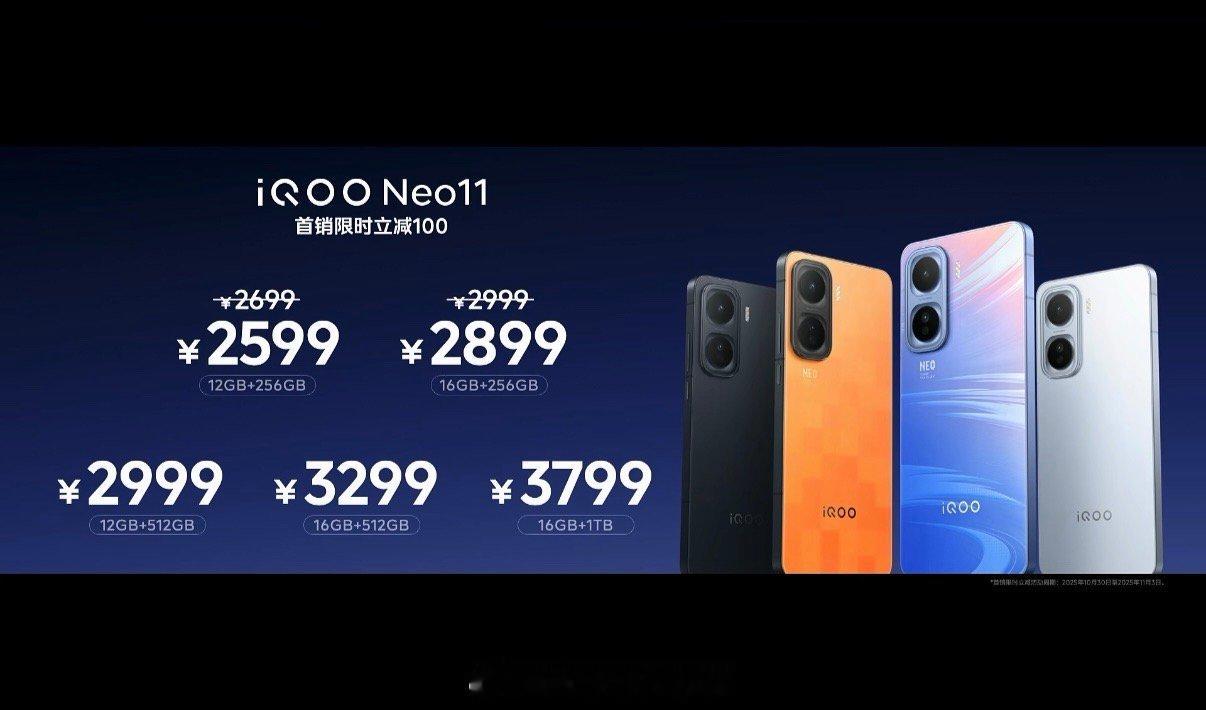 iQOO Neo11价格来了：12+256GB版2699元，首销减100元，只要