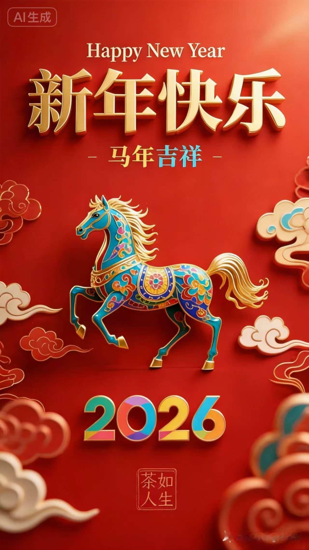 新年快乐，马年吉祥，2026，万事如意！🎉🐴💖