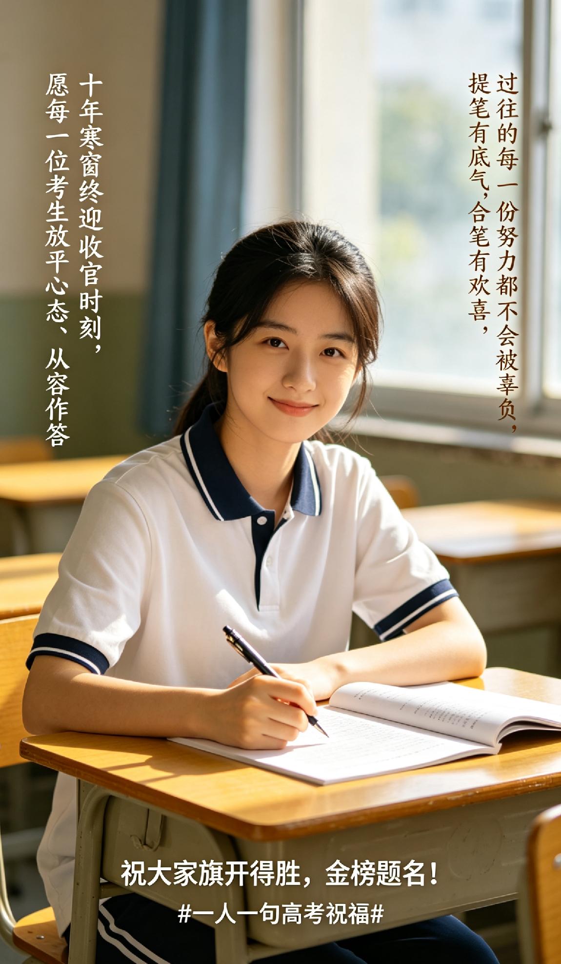 十年寒窗终迎收官时刻，愿每一位考生放平心态、从容作答。过往的每一份努力都不会被辜