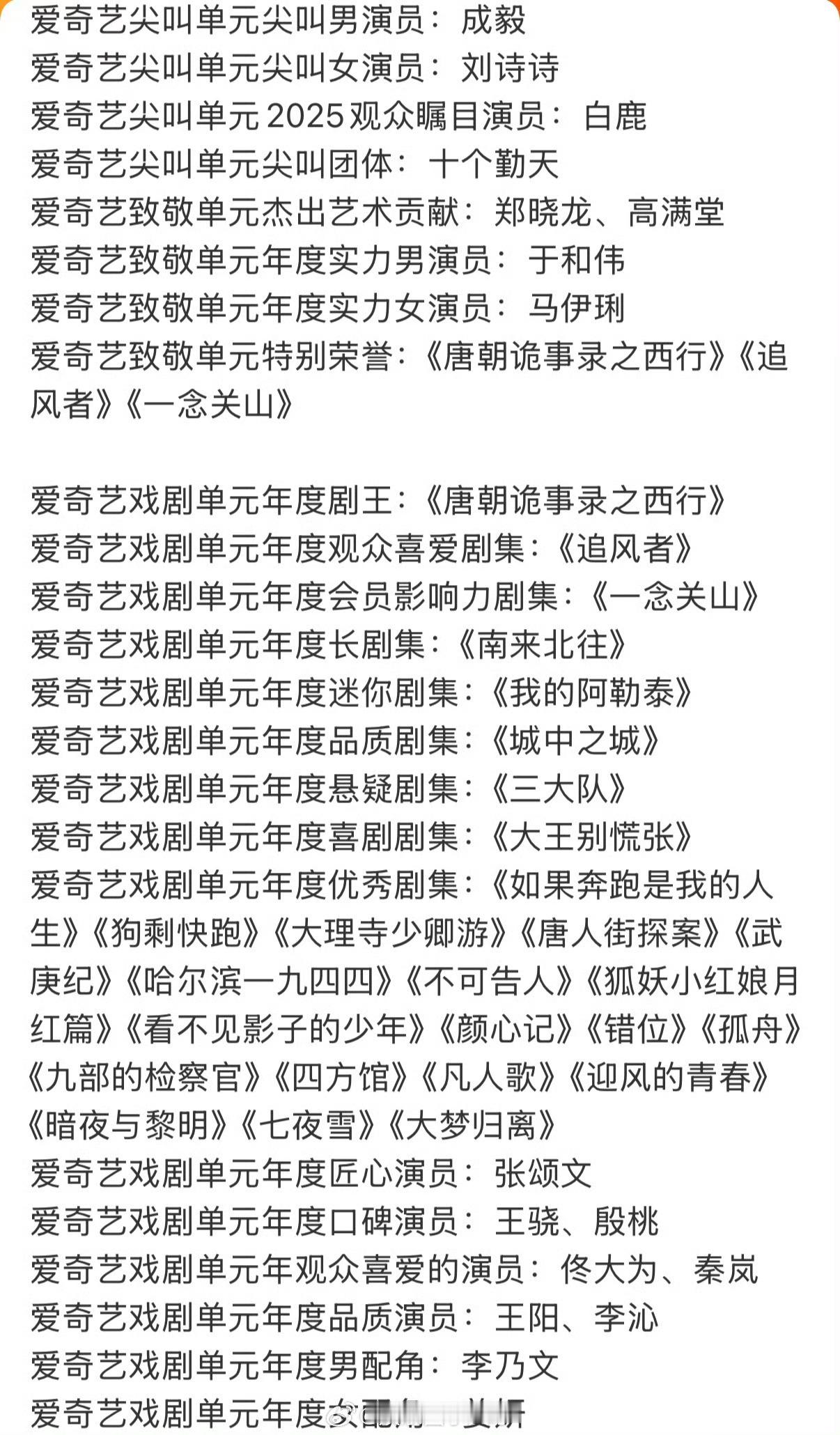 有娱乐大号统计了昨晚的《尖叫之夜》奖项，一共颁了差不多70个，🥝为了奖项名称也