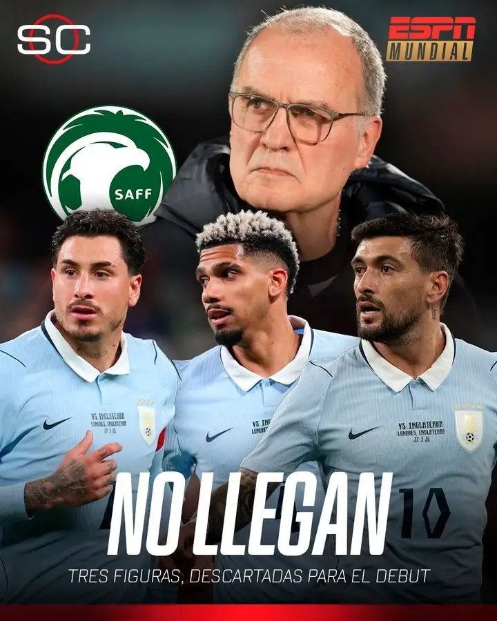 据ESPN记者Sebas Giovanelli报道称，乌拉圭三将缺席世界杯首战。