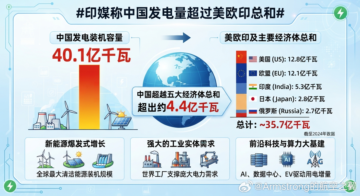 印媒称中国发电量超过美欧印总和 根据国家能源局最新发布的官方数据，截至2026年