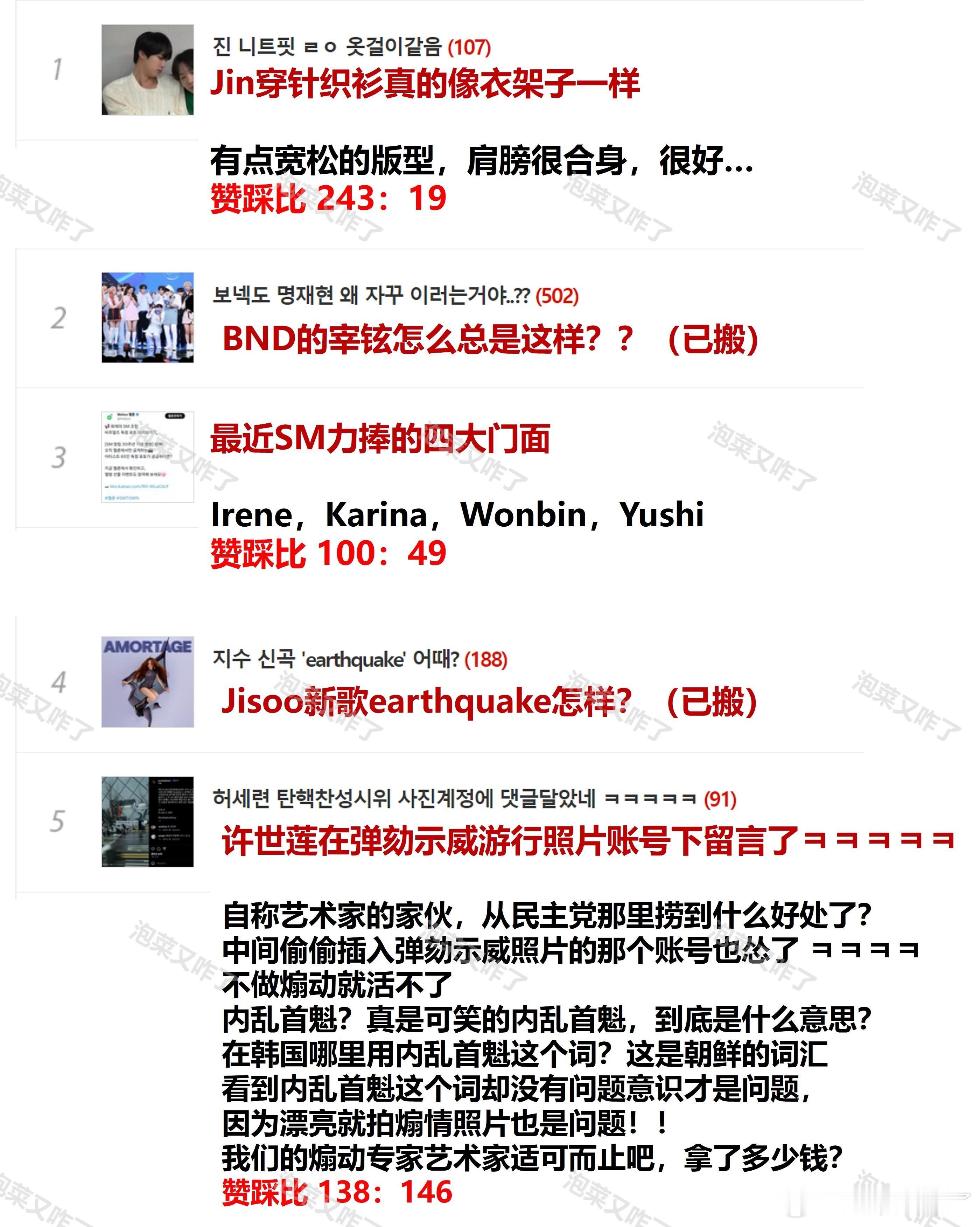 pann🔥娱乐板块日榜TOP10-250215未搬：-Jin穿针织衫真的像衣架