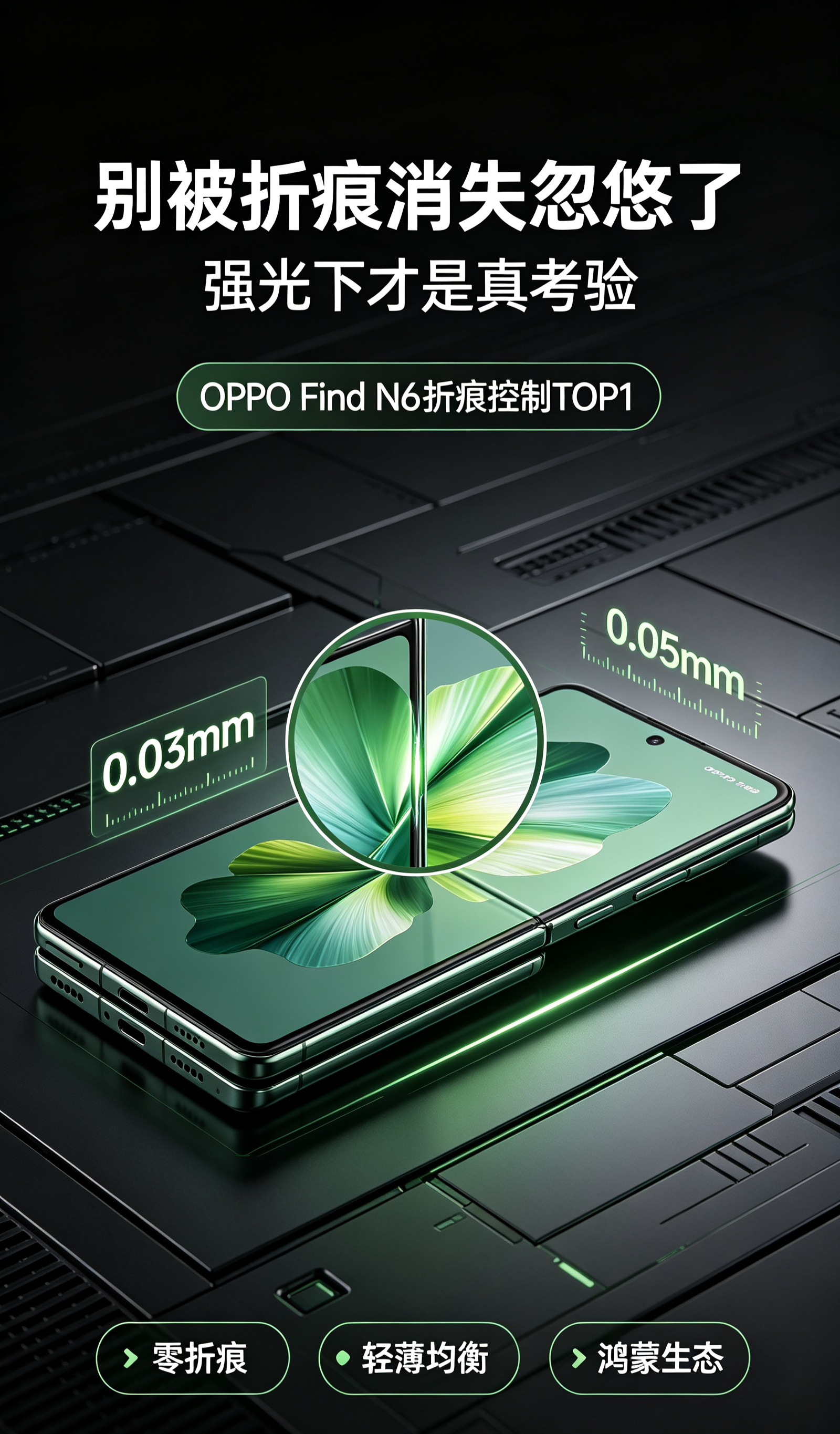折叠屏折痕哪家控制得最好今年折痕控制TOP1是OPPO Find N6，钛合金铰