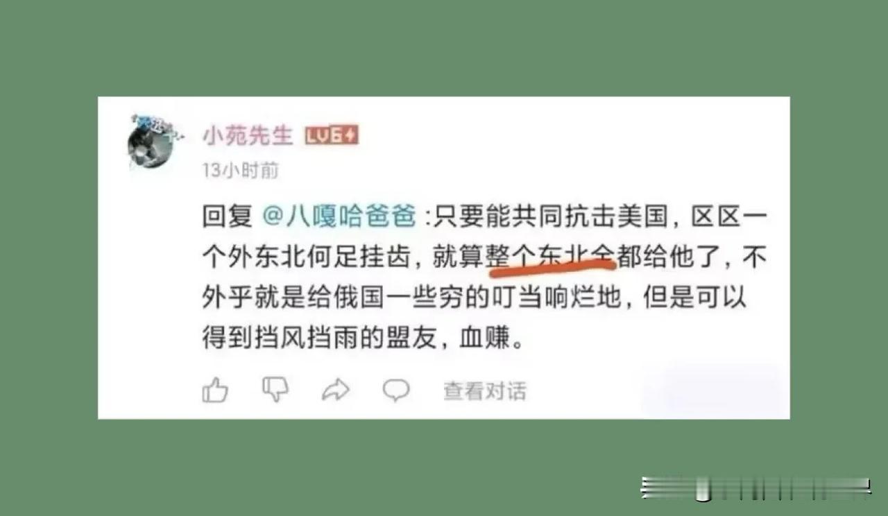 我们一门心思准备收复台湾，实现国家统一，黄E们却打算将整个东北送给俄罗斯，到底谁