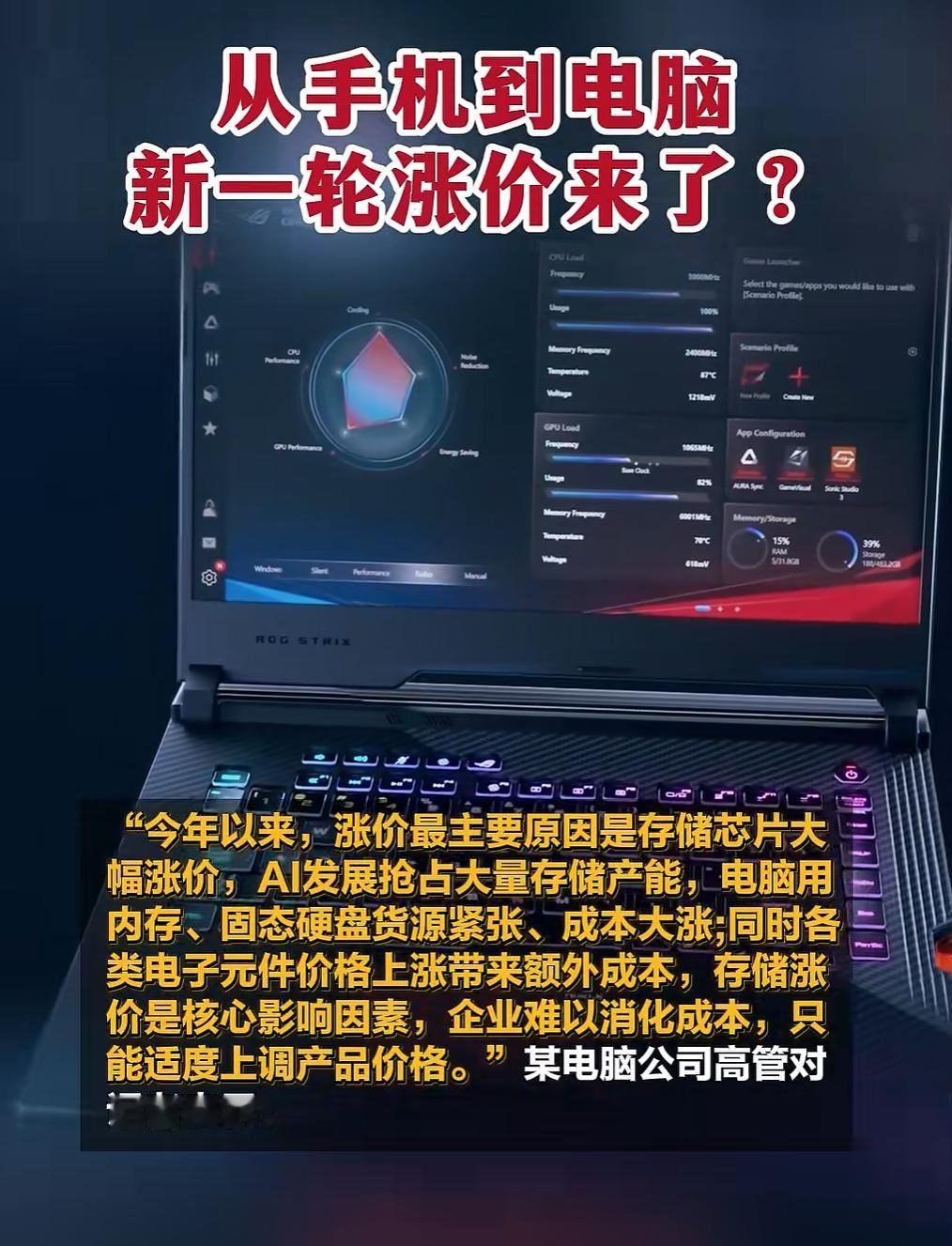 证券时报：电脑市场多个品类价格上涨，游戏本、高性能轻薄本及创作本涨幅明显，部分机