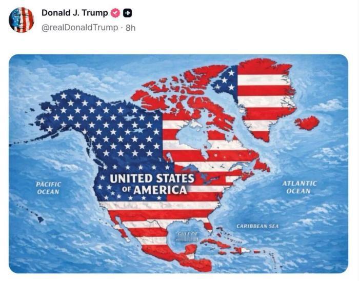 重磅！
特朗普发布地图：加拿大、墨西哥全被美国国旗覆盖。
 
当地时间9月7日，