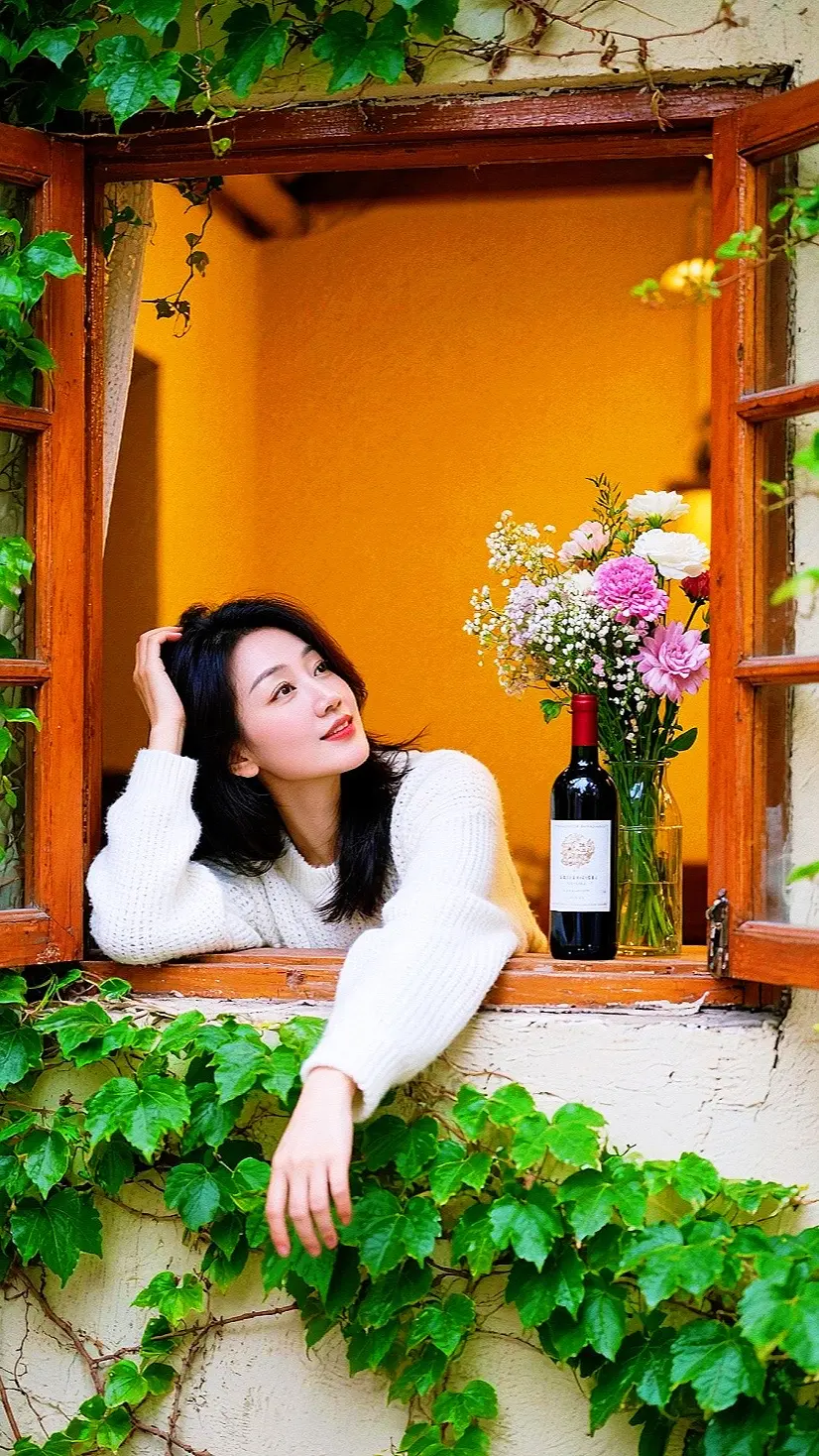 随变ai随便玩 AI藤蔓窗边照 玩法达人春日写真手机壁纸