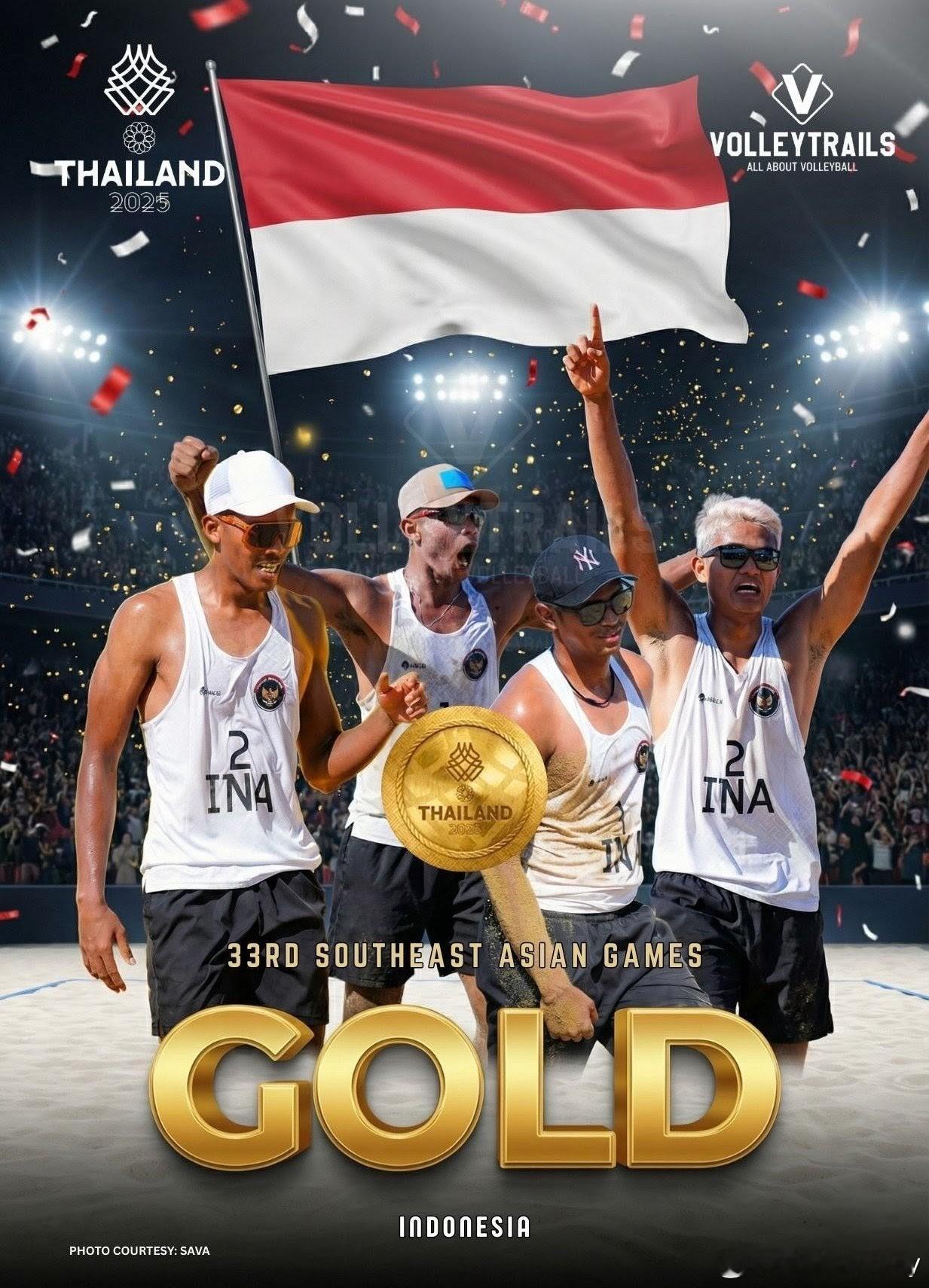 第33届东南亚运动会“男子沙滩排球”赛最终排名：🥇 印度尼西亚🥈 泰国🥉 