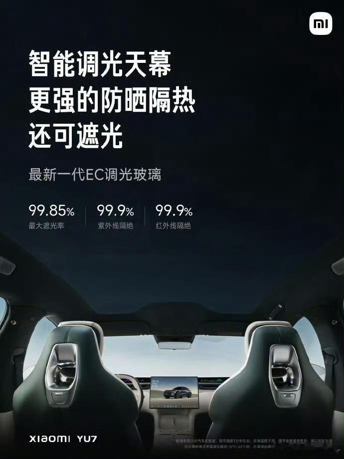 雷军：小米YU7防晒功能很强7月19日，雷军发布，小米YU7 防晒功能很强，有效