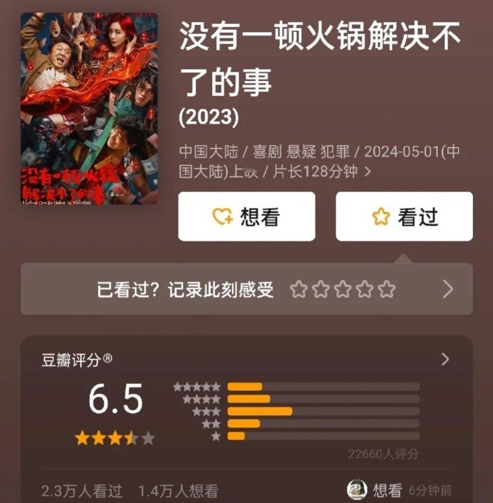 《没有一顿火锅解决不了的事》db评分6.5《末路狂花钱》 db评分6.4感觉评分