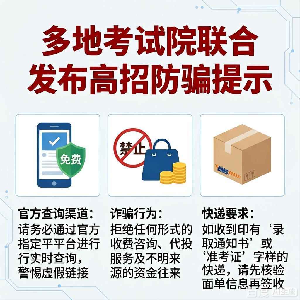 多地考试院联合发布高招防骗提示，筑牢考生录取安全线

近期多地教育考试院同步发布