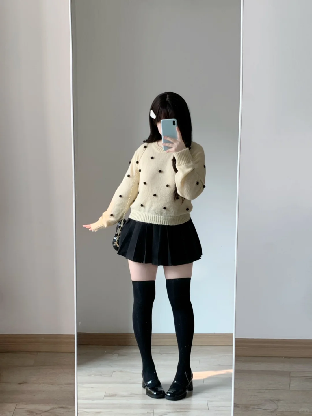 160 120｜微胖乖巧甜妹穿搭🍂波点毛衣好可爱