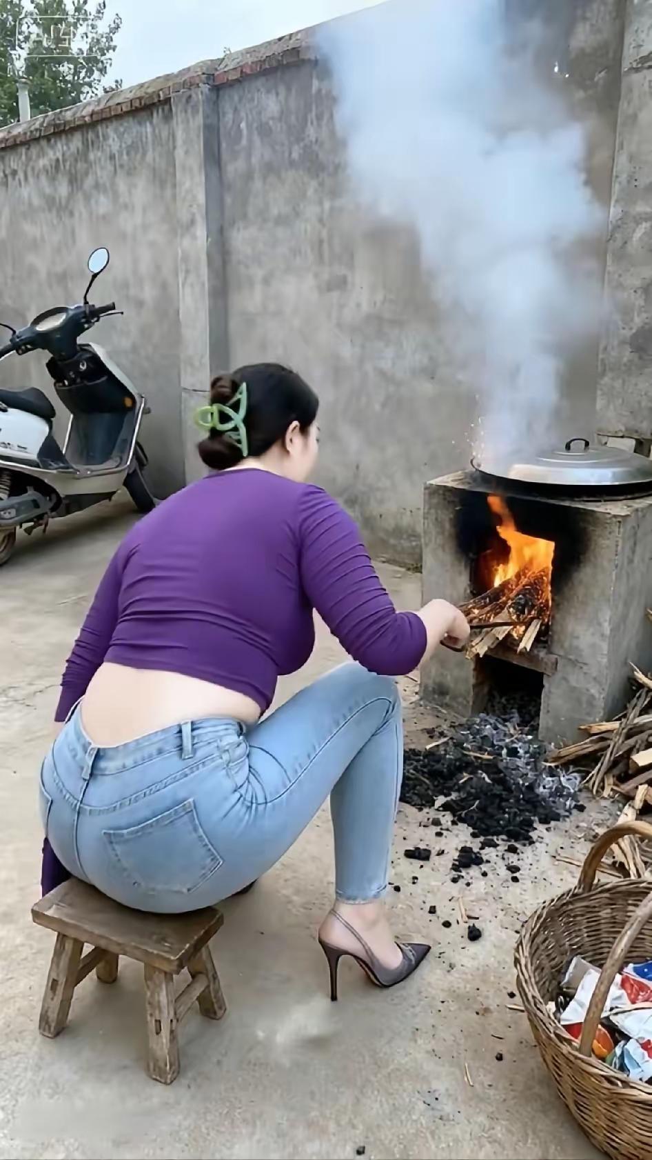 现在农村不让烧地锅了，污染空气。这是谁家媳妇？环境不达标，领导不愿意…
禁止田地