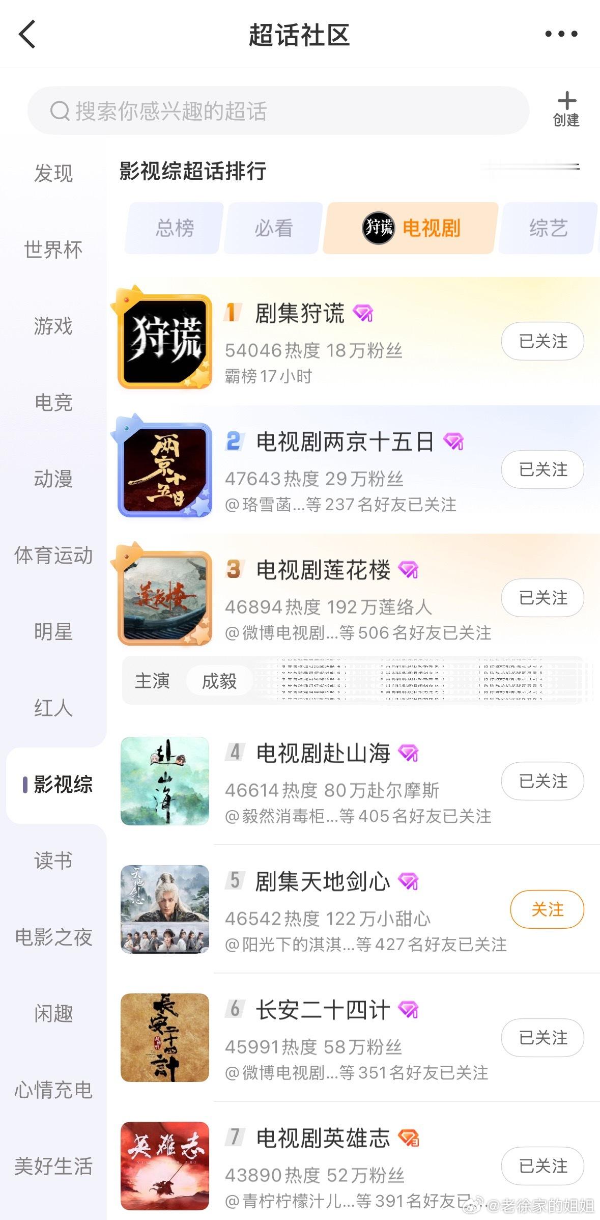 七个钻石超话，见证一路滚烫热爱。「莲花楼」「长安二十四计」「狩谎」「天地剑心」「