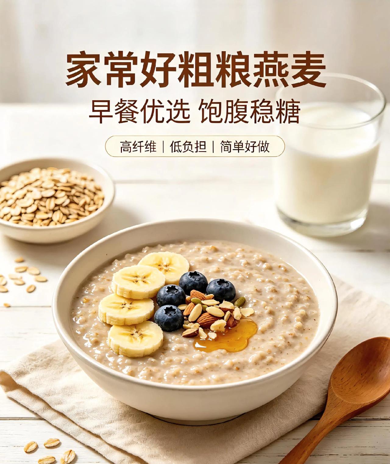 家常好粗粮燕麦，早餐优选🌾
 
燕麦是很受欢迎的粗粮主食，β‑葡聚糖含量丰富，