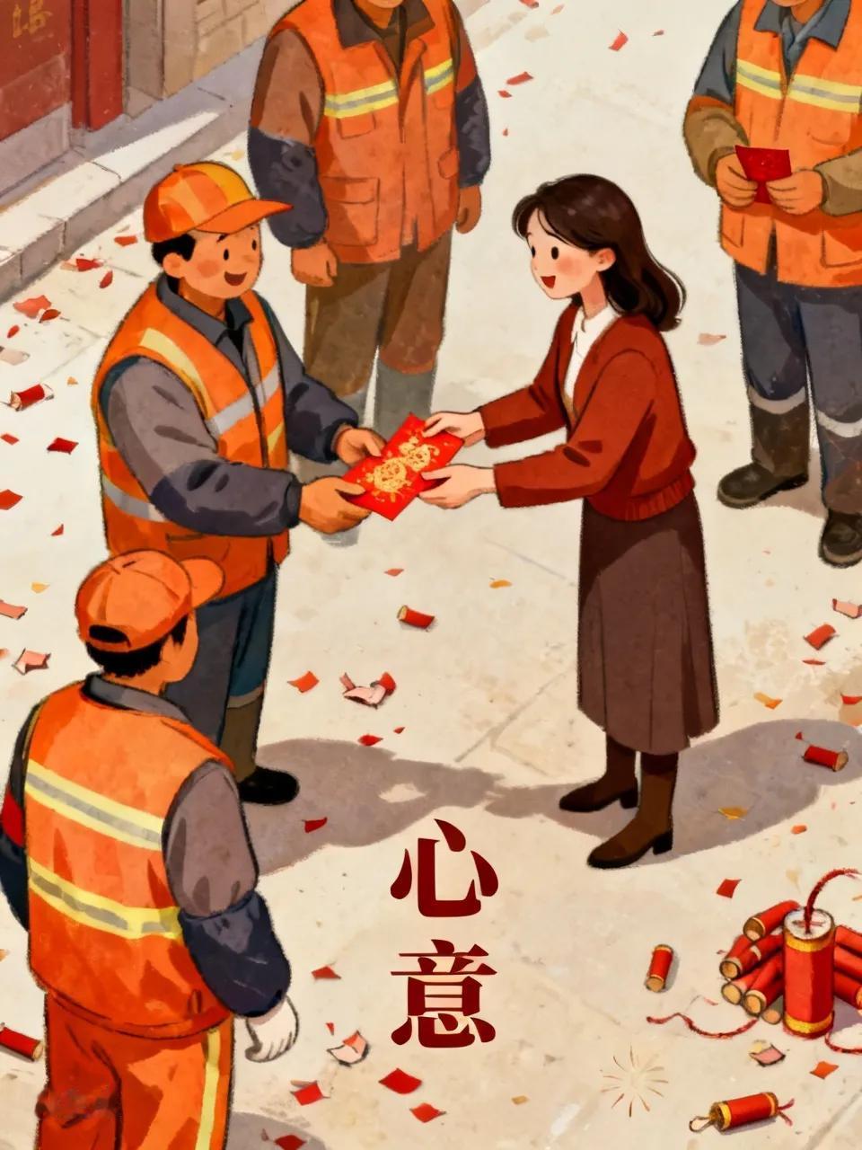 江苏icon，一新店开业放了一地鞭炮，环卫阿姨过来清扫，万万没想到，老板娘给4位