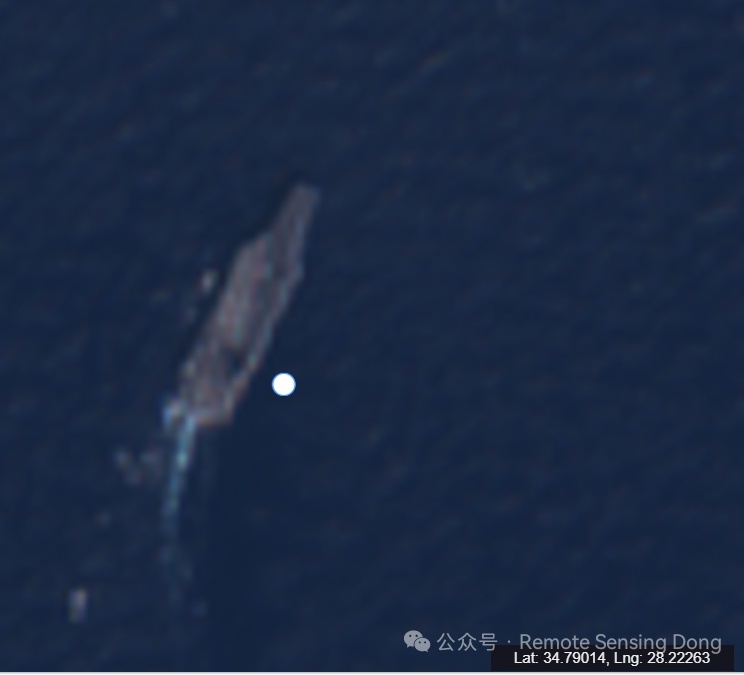 北京时间2月27号16点48分的卫星图，美国海军福特号航母(CVN-78)位于克