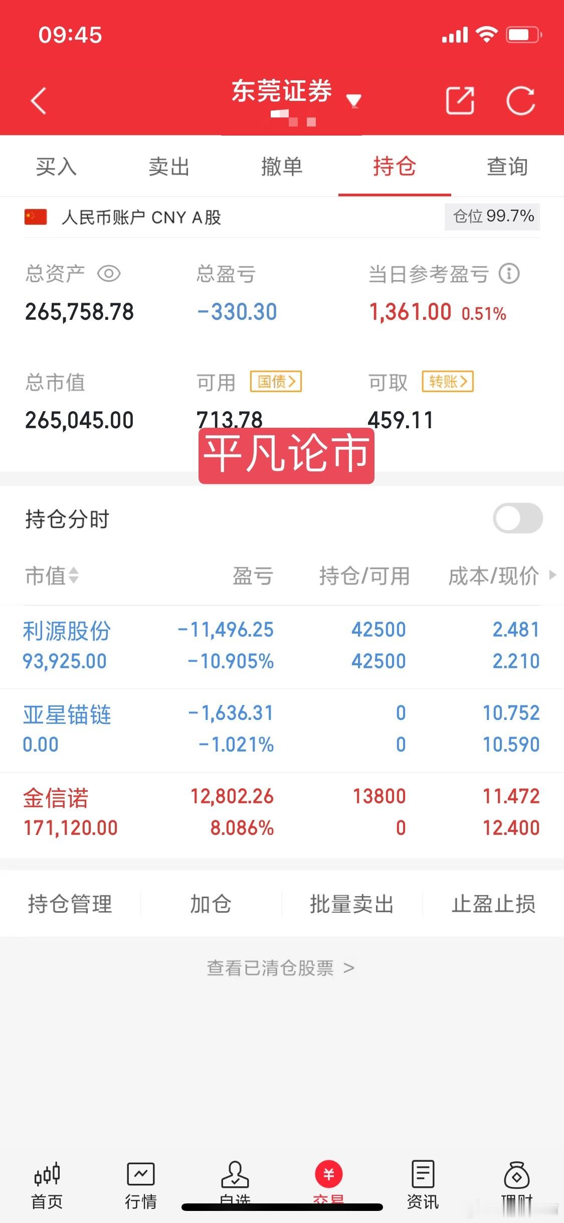 20个  实盘第22天[给力][给力][给力]持有： 利源股份 金信诺卖出：亚星