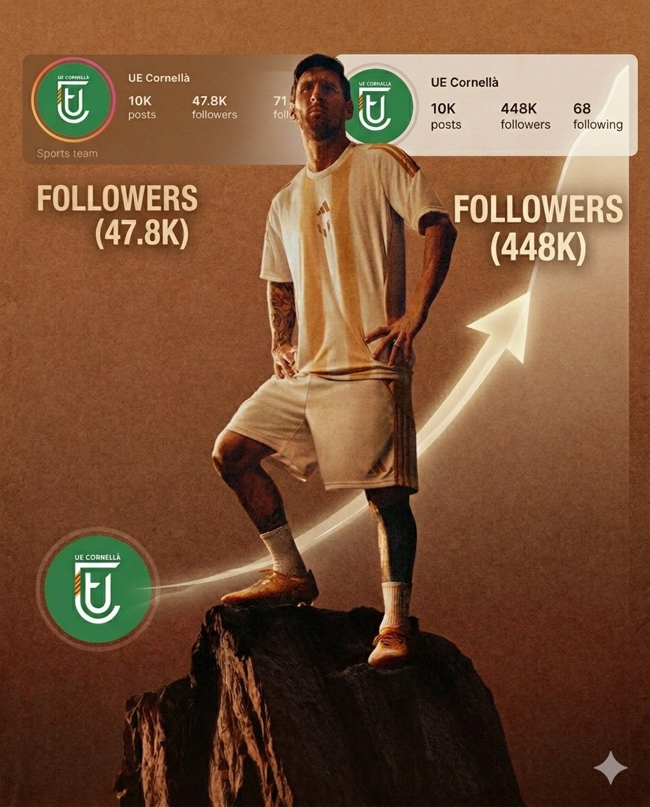 这就是影响力！🐐UE Cornelià被梅西收购前后关注数🤩梅西不可复制的M