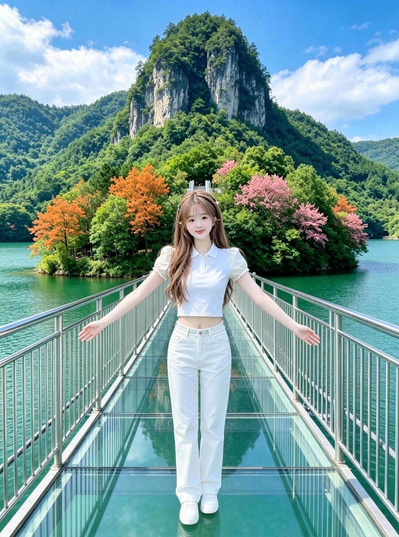 玻璃桥治愈系风景 山水栈桥写真复刻