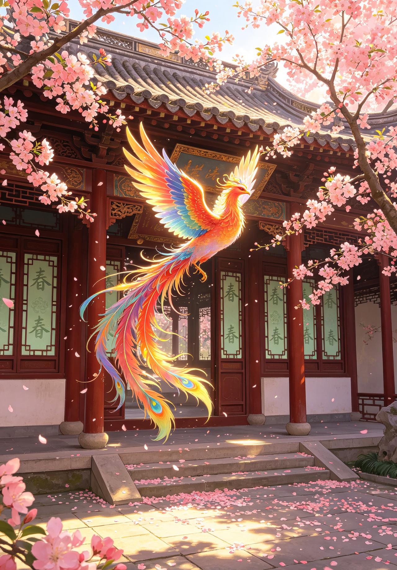 下联：春驻华堂凤飞翔

赏析：此联以“春”应“福”，祥瑞成双；“凤”对“龙”，灵