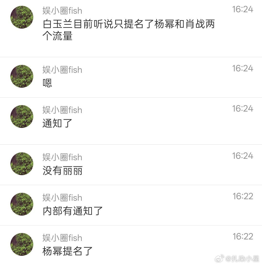 wok，这些yxh聊天记录都爆出来了，闹大上热搜了又甩锅给丽粉曝杨幂已提名白玉兰