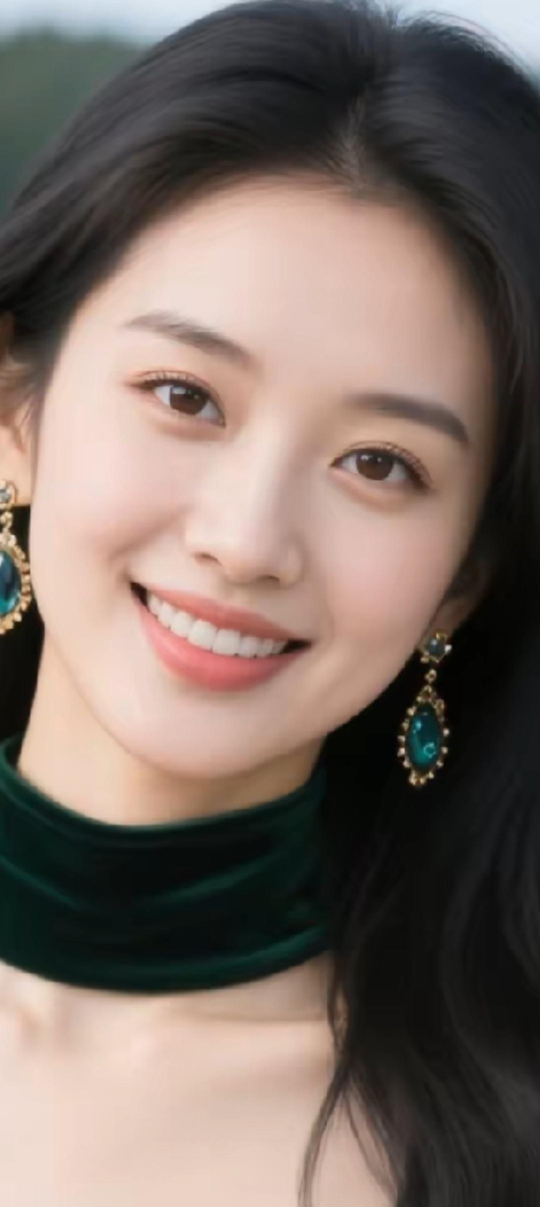 优雅黑发+深绿色天鹅绒高领，复古耳环点缀，散发迷人魅力！💎💄👗