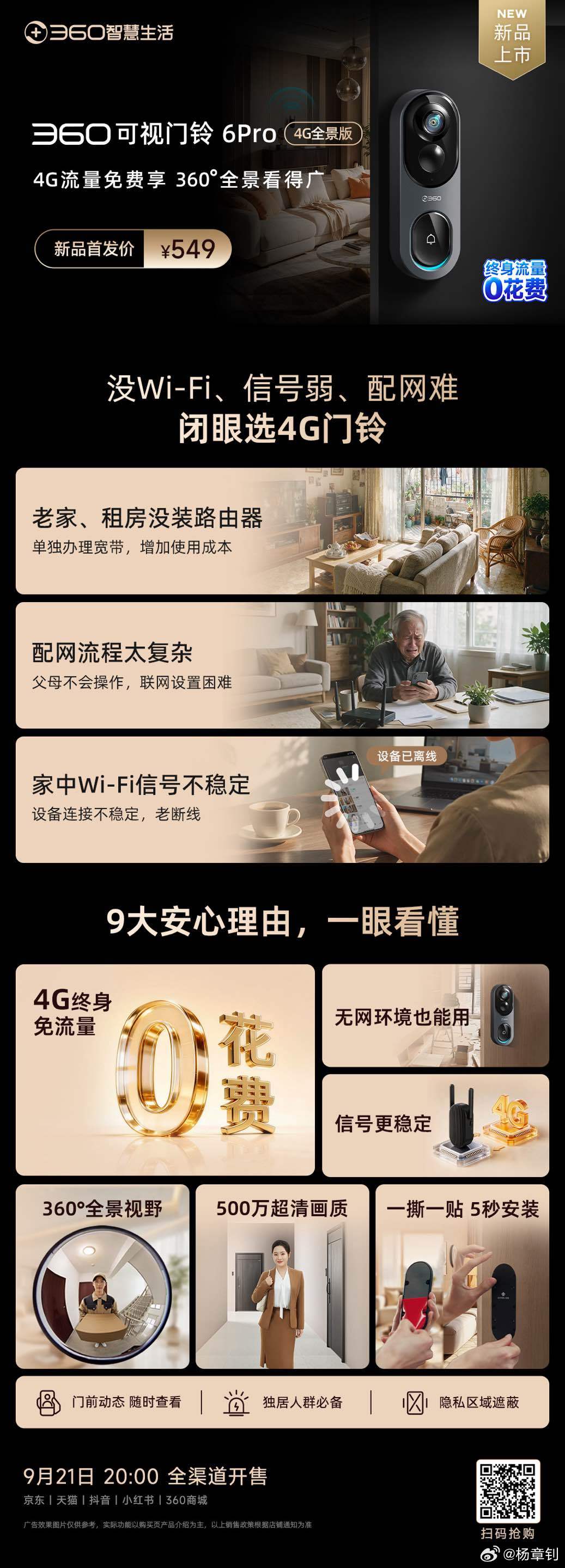 两款4G新品上市：【360 云台摄像机 9Pro 4G 版】、【360门铃6Pr